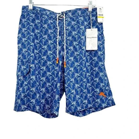 Tommy Bahama Baja Marlin Geo Shorts Elastic Waist Dark Cobalt Size M NWT